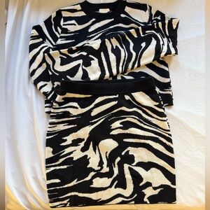 H&M Black and Cream Zebra Print Skirt Set